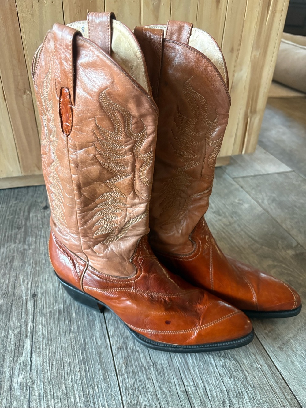 Men's Tan Leather Western Cowboy Boots - Brown/Tan